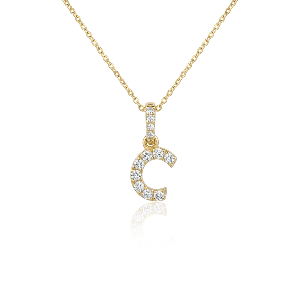 Diamond Initial “C” Necklace in 14K Yellow Gold – 0.11 CTW Natural Diamonds