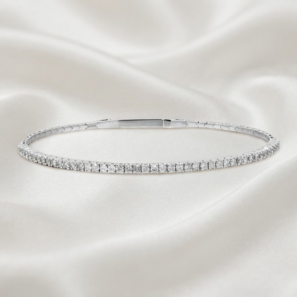 Flexible Diamond Bangle Bracelet in 14K White Gold – .95 CTW Natural Diamonds