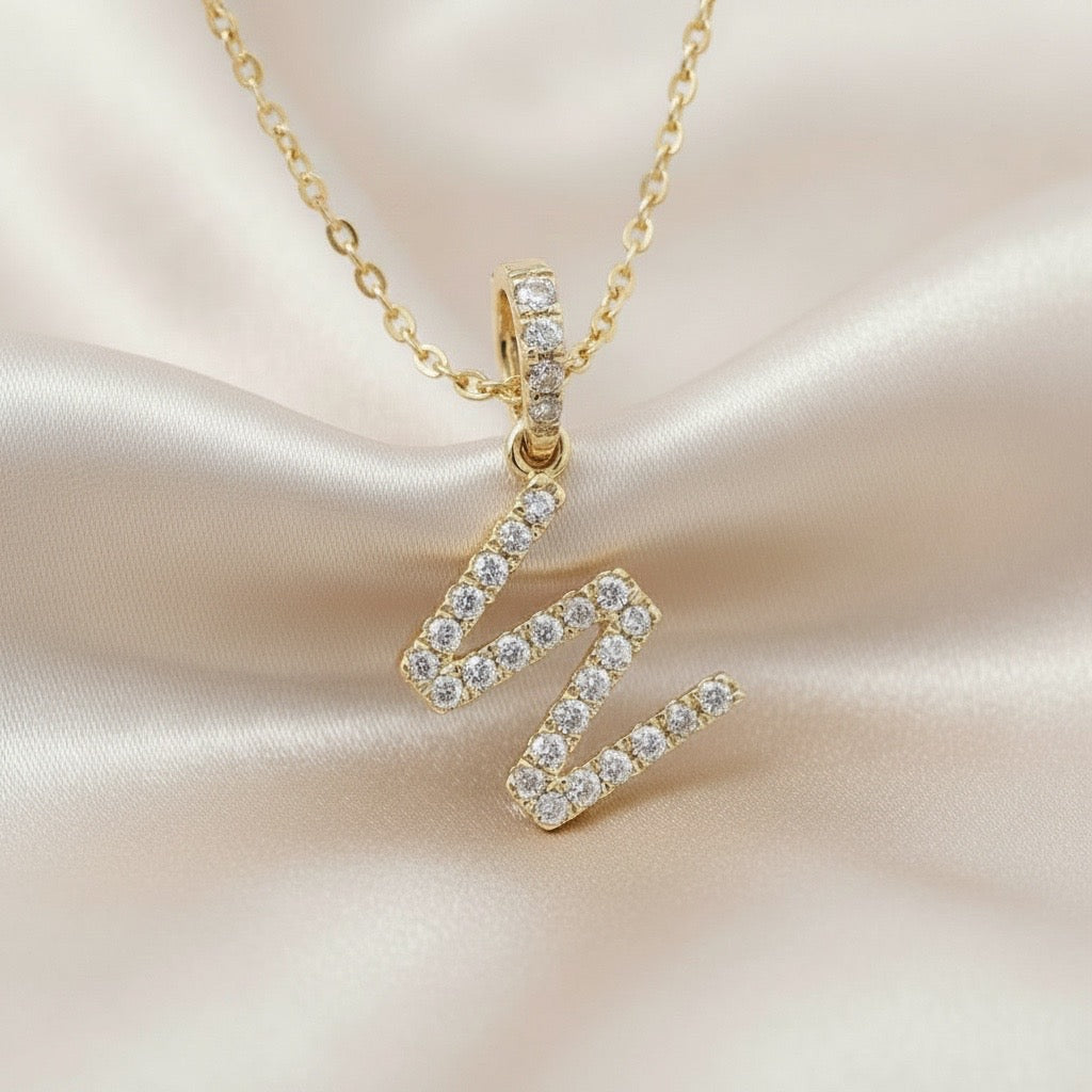 Diamond Initial “W” Necklace in 14K Yellow Gold – 0.10 CTW Natural Diamonds