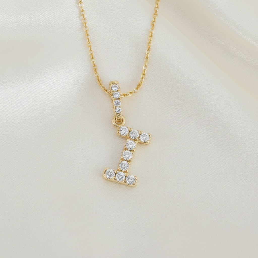 Diamond Initial “I” Necklace in 14K Yellow Gold – 0.12 CTW Natural Diamonds