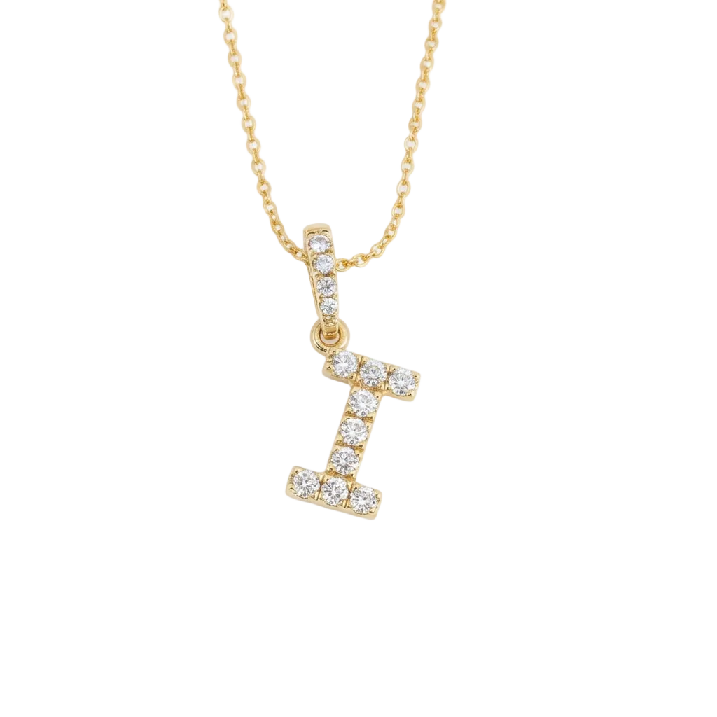 Diamond Initial “I” Necklace in 14K Yellow Gold – 0.12 CTW Natural Diamonds