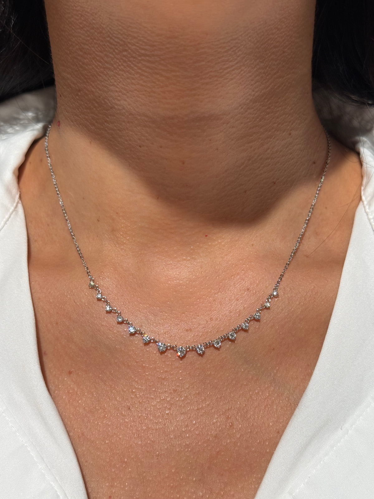 Diamond Station Necklace in 14K White Gold – 1.0 CTW Natural Diamonds