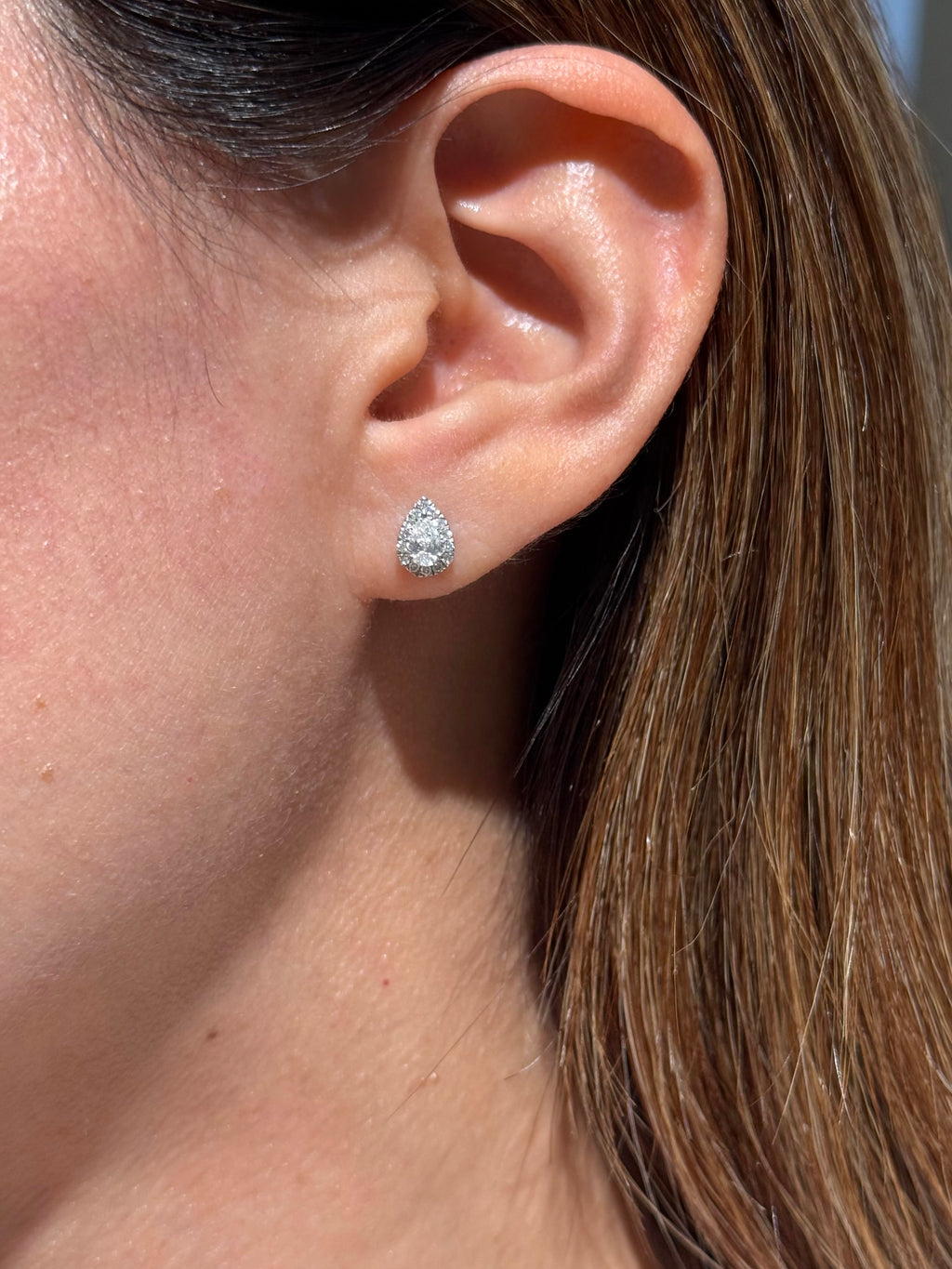 Pear-Shaped Diamond Halo Stud Earrings in 14K White Gold – 0.57 CTW Fine Jewelry