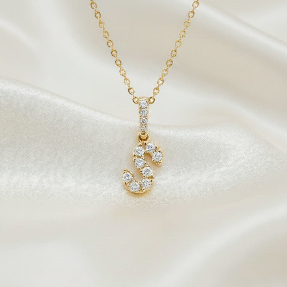 Diamond Initial “S” Necklace in 14K Yellow Gold – 0.12 CTW Natural Diamonds