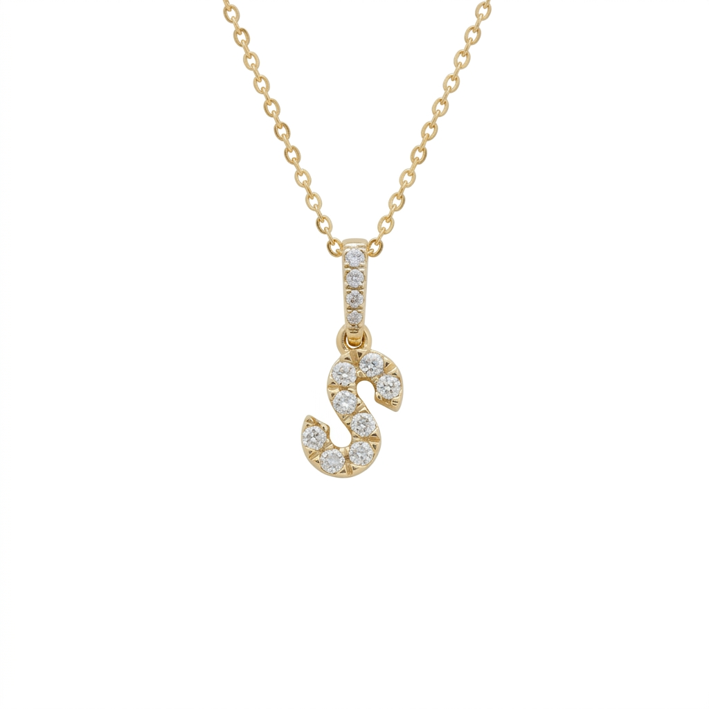 Diamond Initial “S” Necklace in 14K Yellow Gold – 0.12 CTW Natural Diamonds