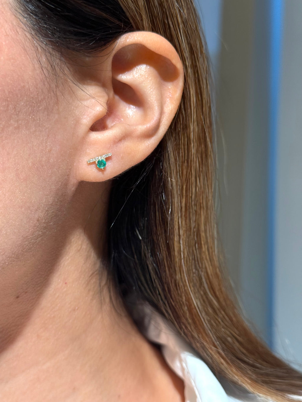 Diamond Emerald Studs in 14K Yellow Gold