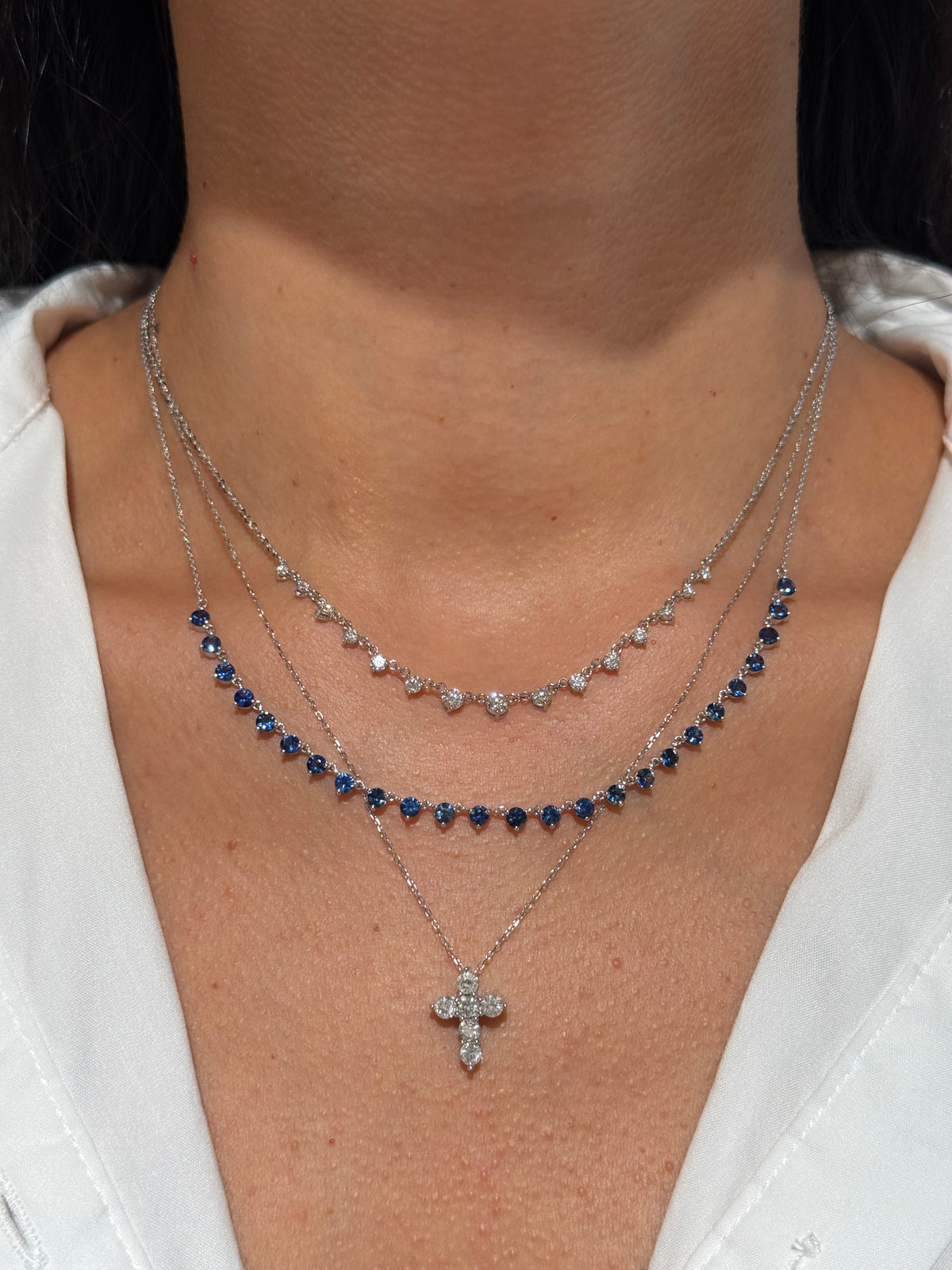 Diamond Station Necklace in 14K White Gold – 1.0 CTW Natural Diamonds