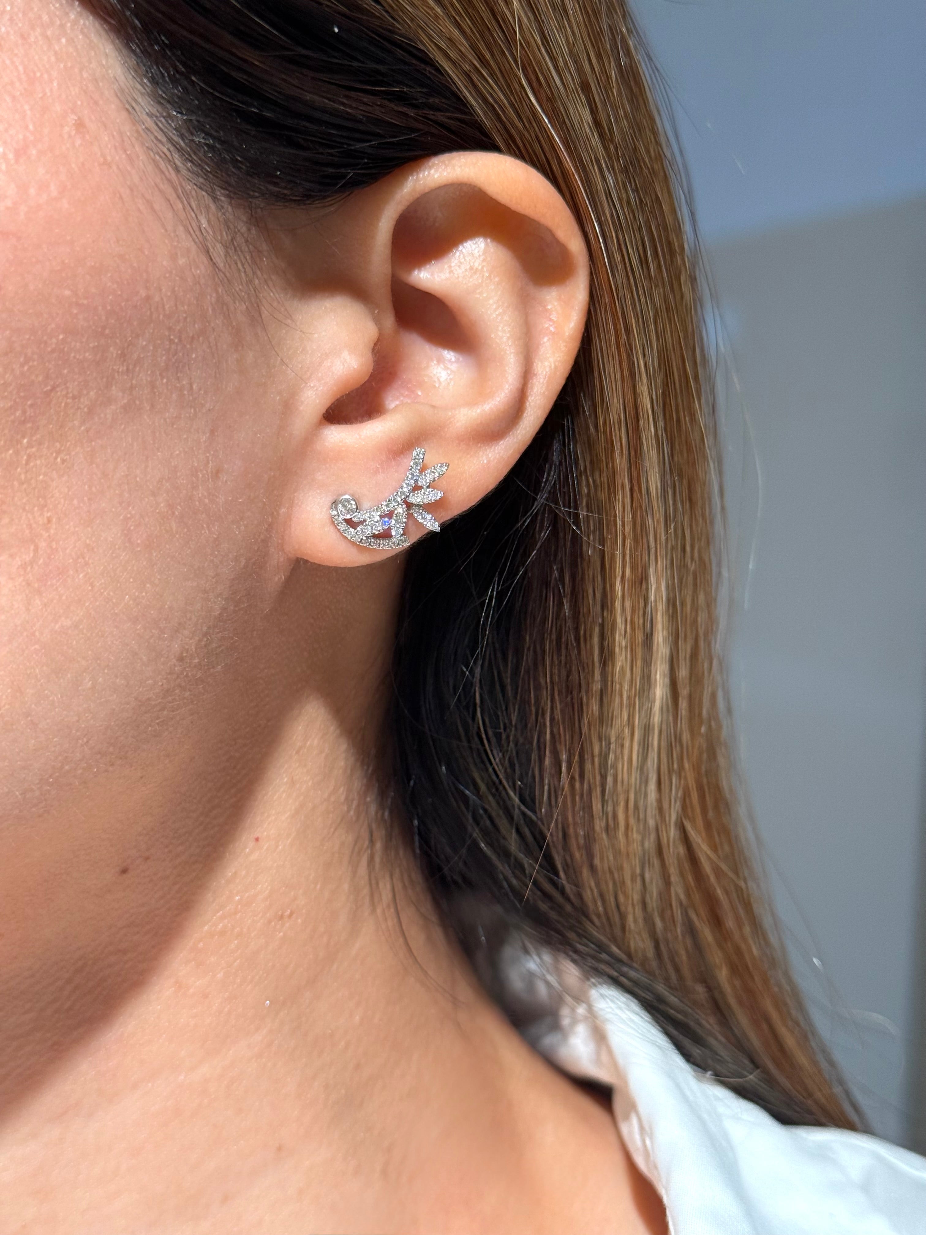 Floral Diamond Stud Earrings in 18k White Gold