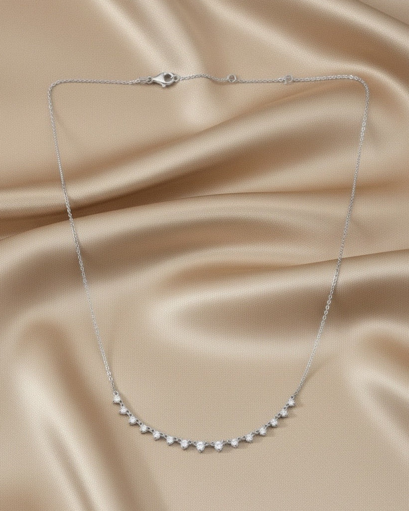 Graduated Diamond Station Necklace in 14K White Gold – 1.0 CTW Natural Diamonds
