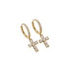 Diamond Cross Drop Hoop Earrings in 14K Yellow Gold – 1.03 CTW Fine Jewelry