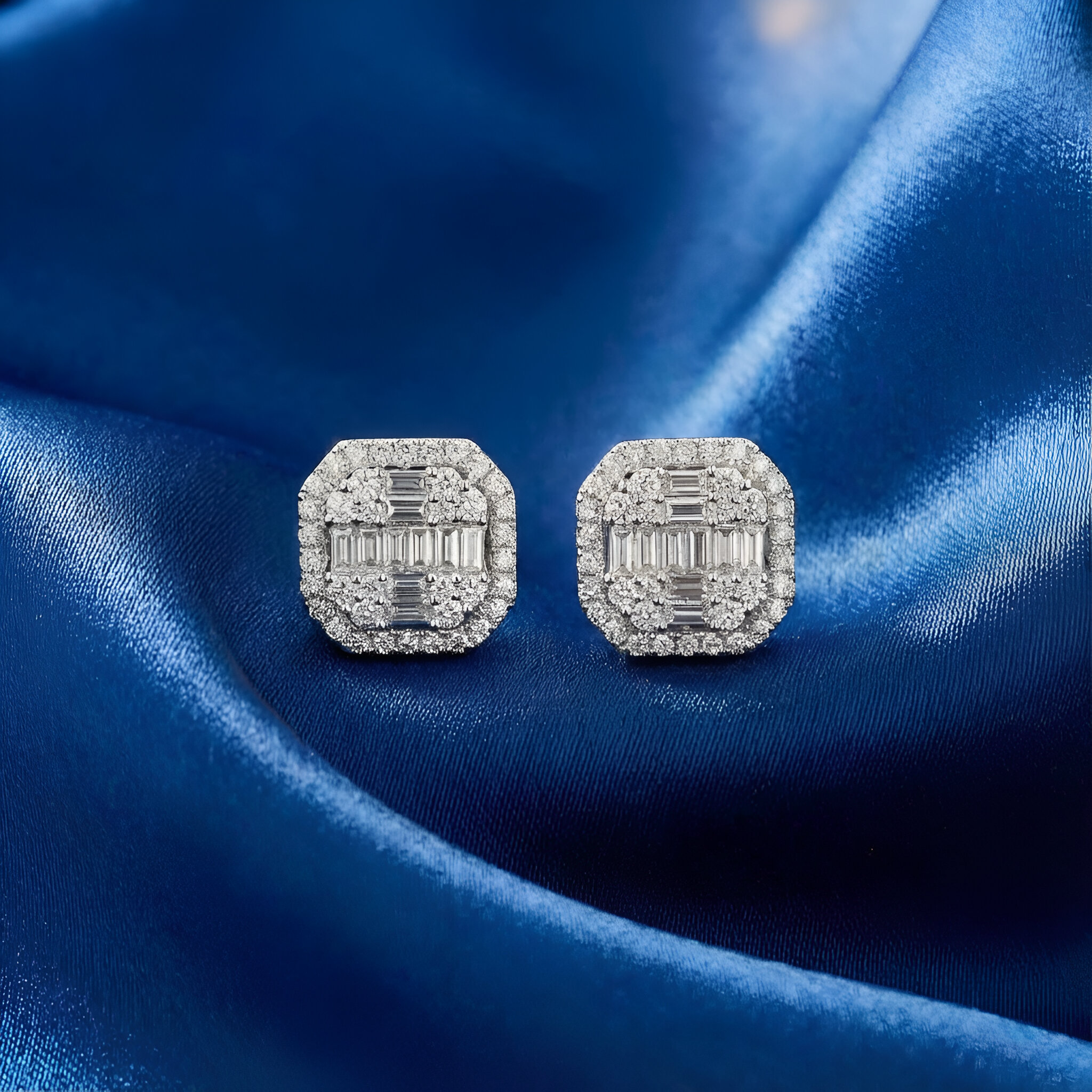 Statement Diamond Stud Earrings in 14k White Gold