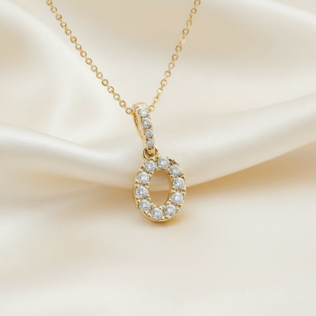 Diamond Initial “O” Necklace in 14K Yellow Gold – 0.12 CTW Natural Diamonds
