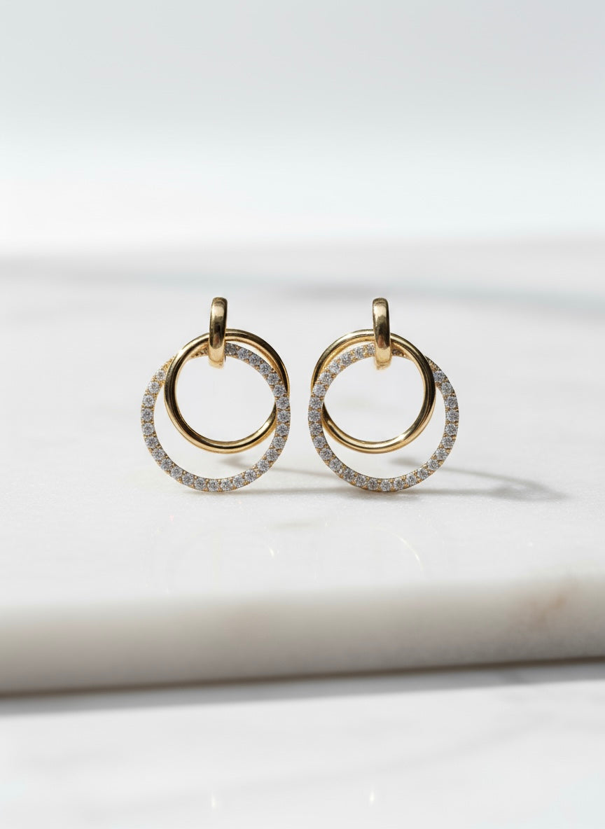 Double Diamond Hoops in 14K Yellow Gold