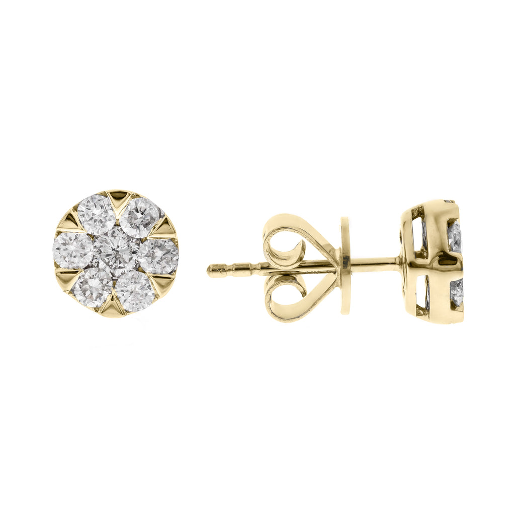 Diamond Cluster Stud Earrings in 14K Yellow Gold – 0.75 CTW Natural Diamonds
