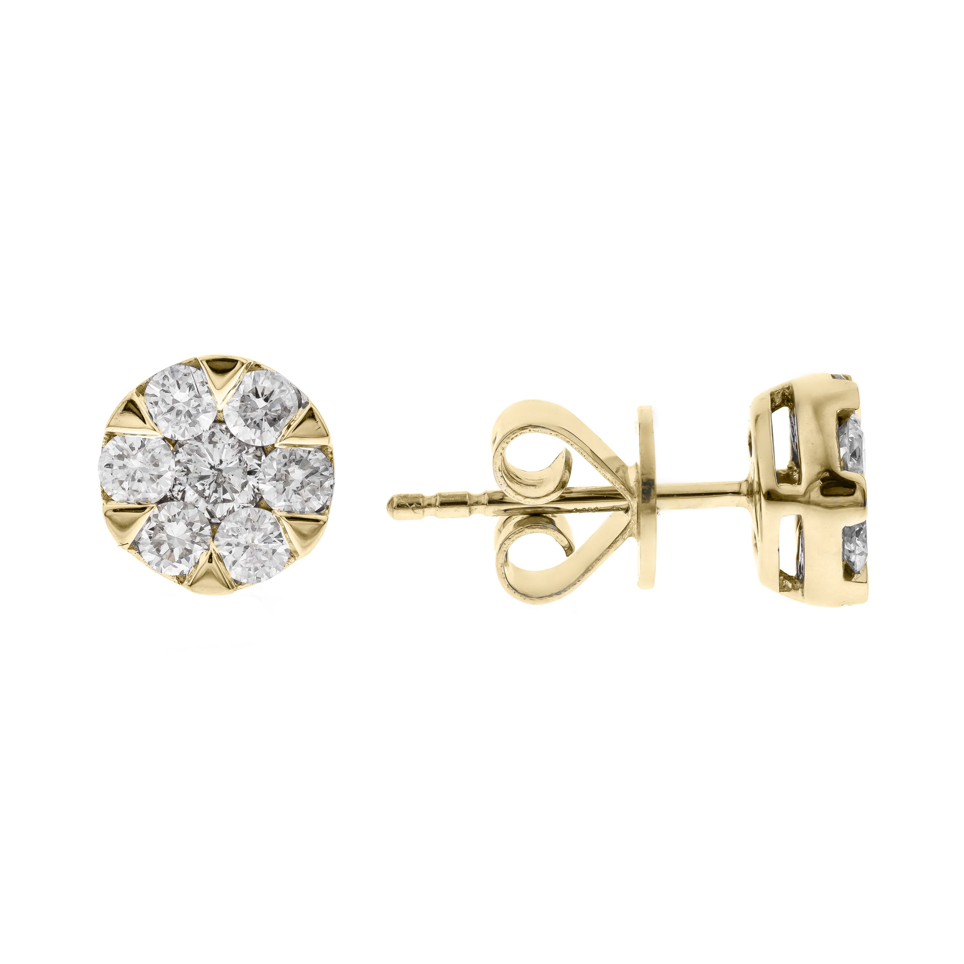 Diamond Cluster Stud Earrings in 14K Yellow Gold – 0.75 CTW Natural Diamonds