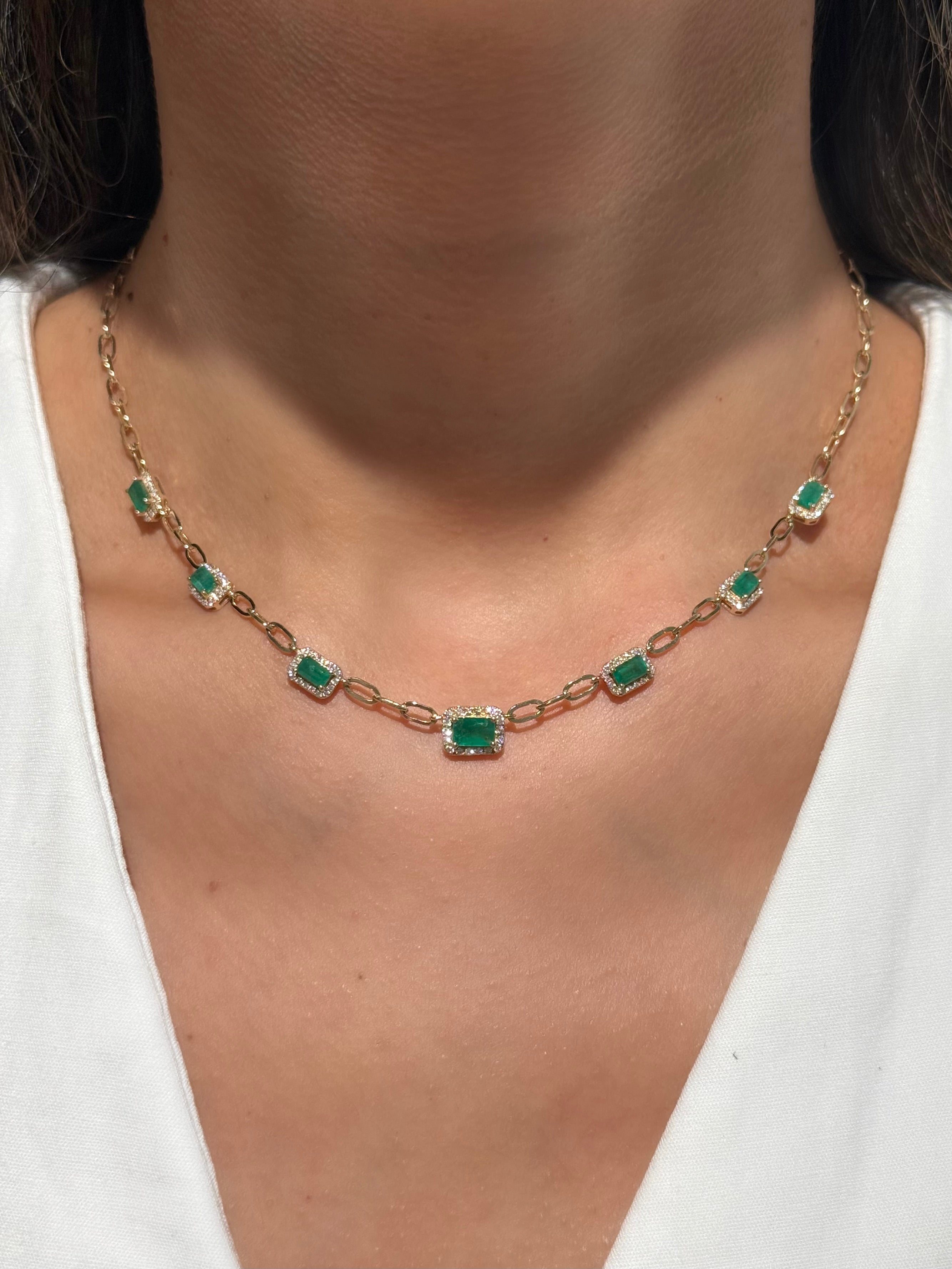 Emerald Diamond Choker Necklace in 14K Yellow Gold