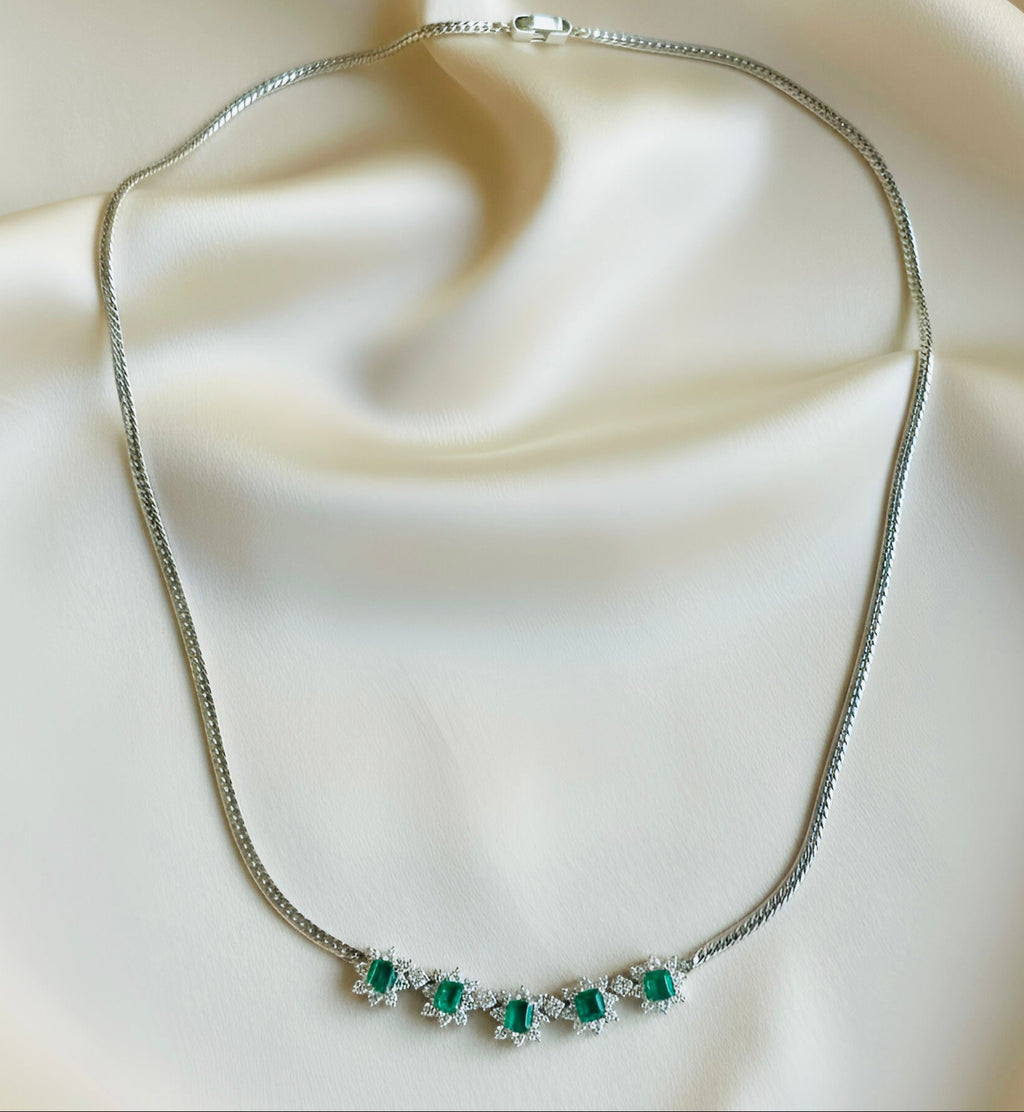 Diamond Emerald Necklace in Platinum