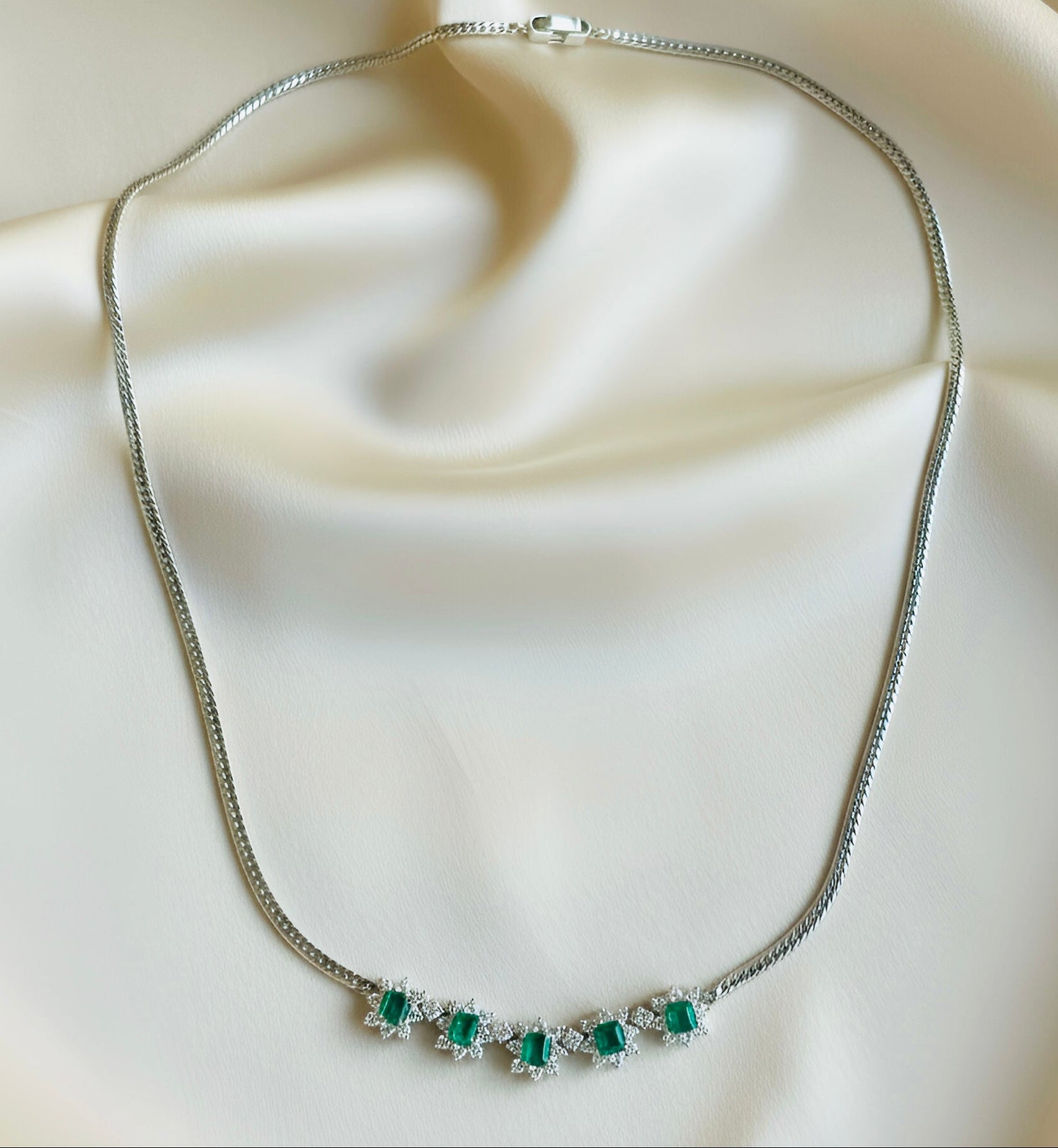 Diamond Emerald Necklace in Platinum