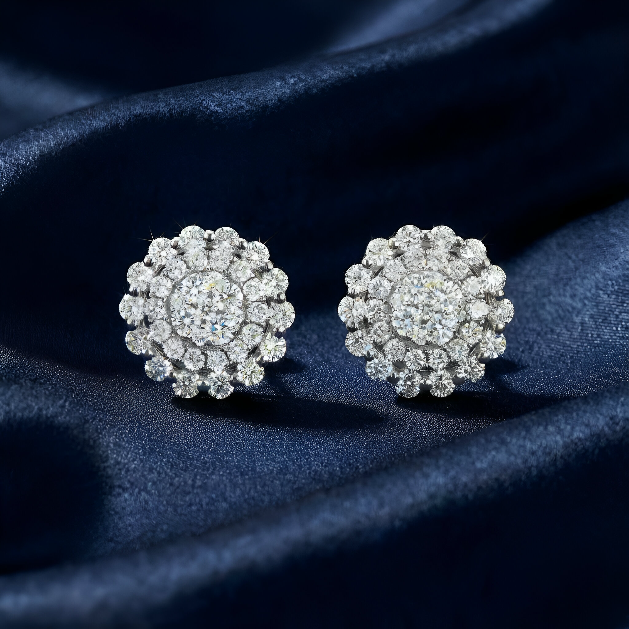 Floral Diamond Stud Earrings in 14k White Gold