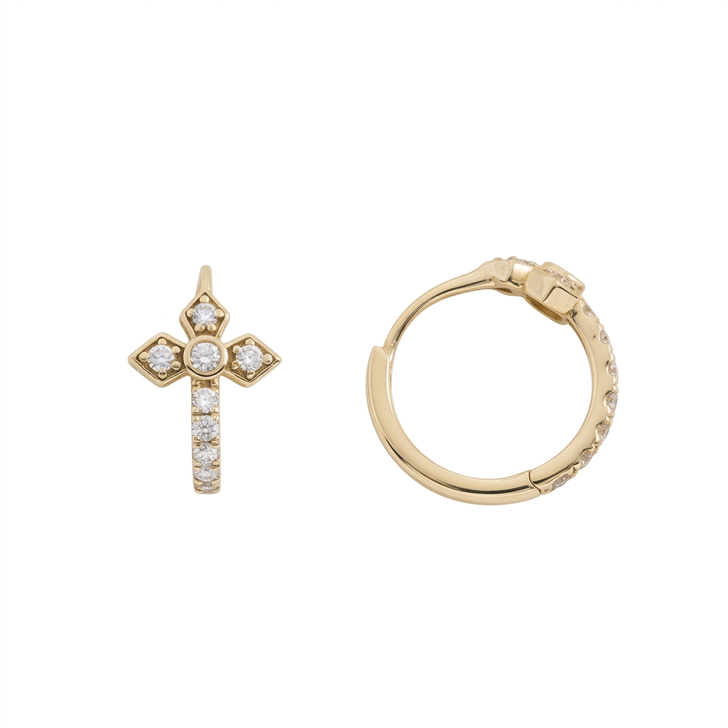 Floral Geometric Diamond Hoop Earrings in 14K Yellow Gold – 0.49 CTW Fine Jewelry