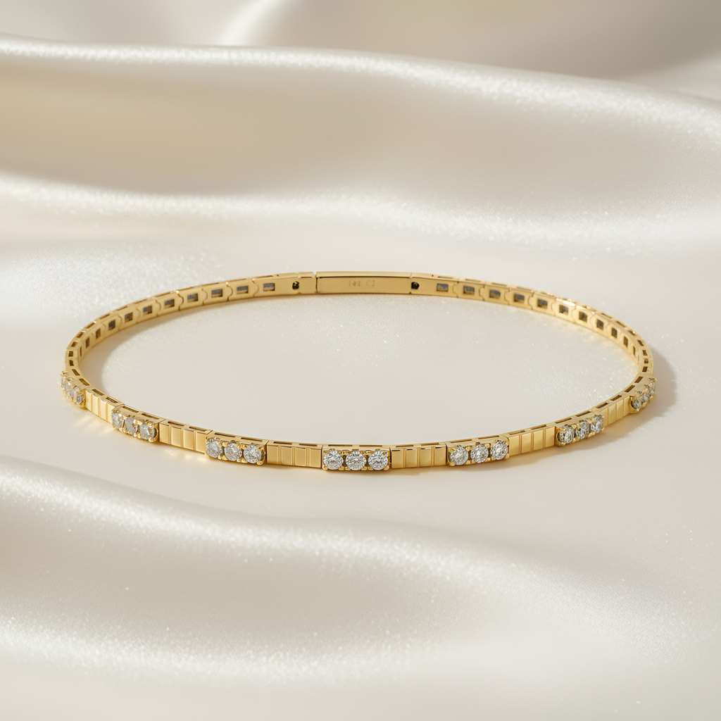 Flexible Diamond Bangle Bracelet in 14K Yellow Gold – 0.51 CTW Natural Diamonds