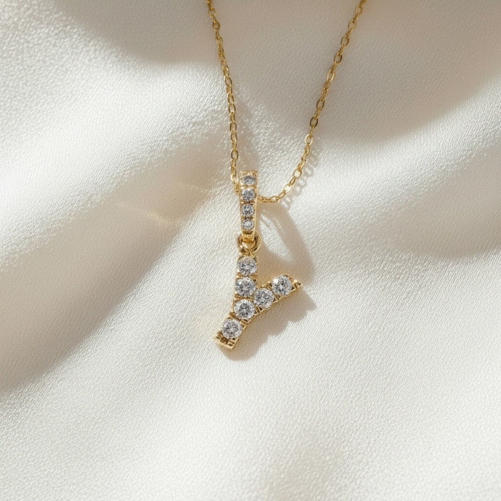 Diamond Initial “Y” Necklace in 14K Yellow Gold – 0.10 CTW Natural Diamonds