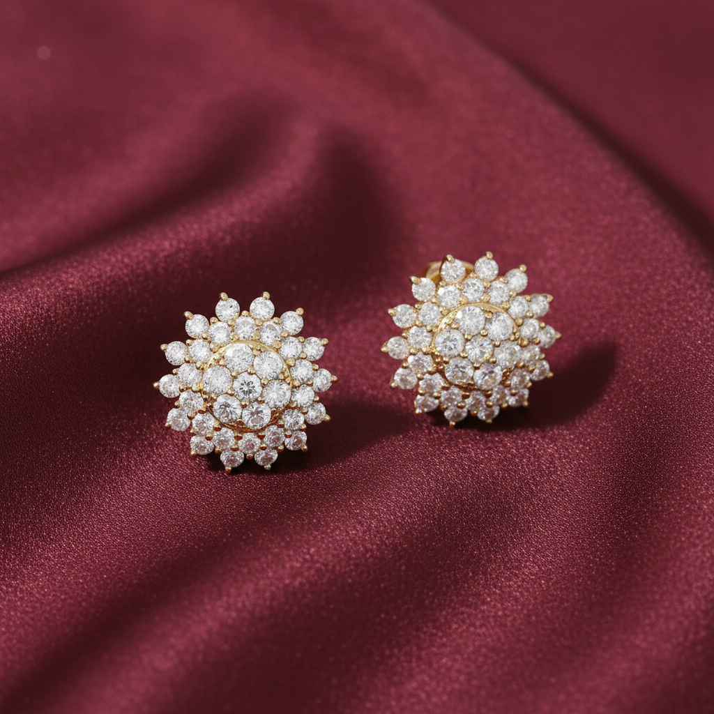 Floral Diamond Earrings in 18K Yellow Gold