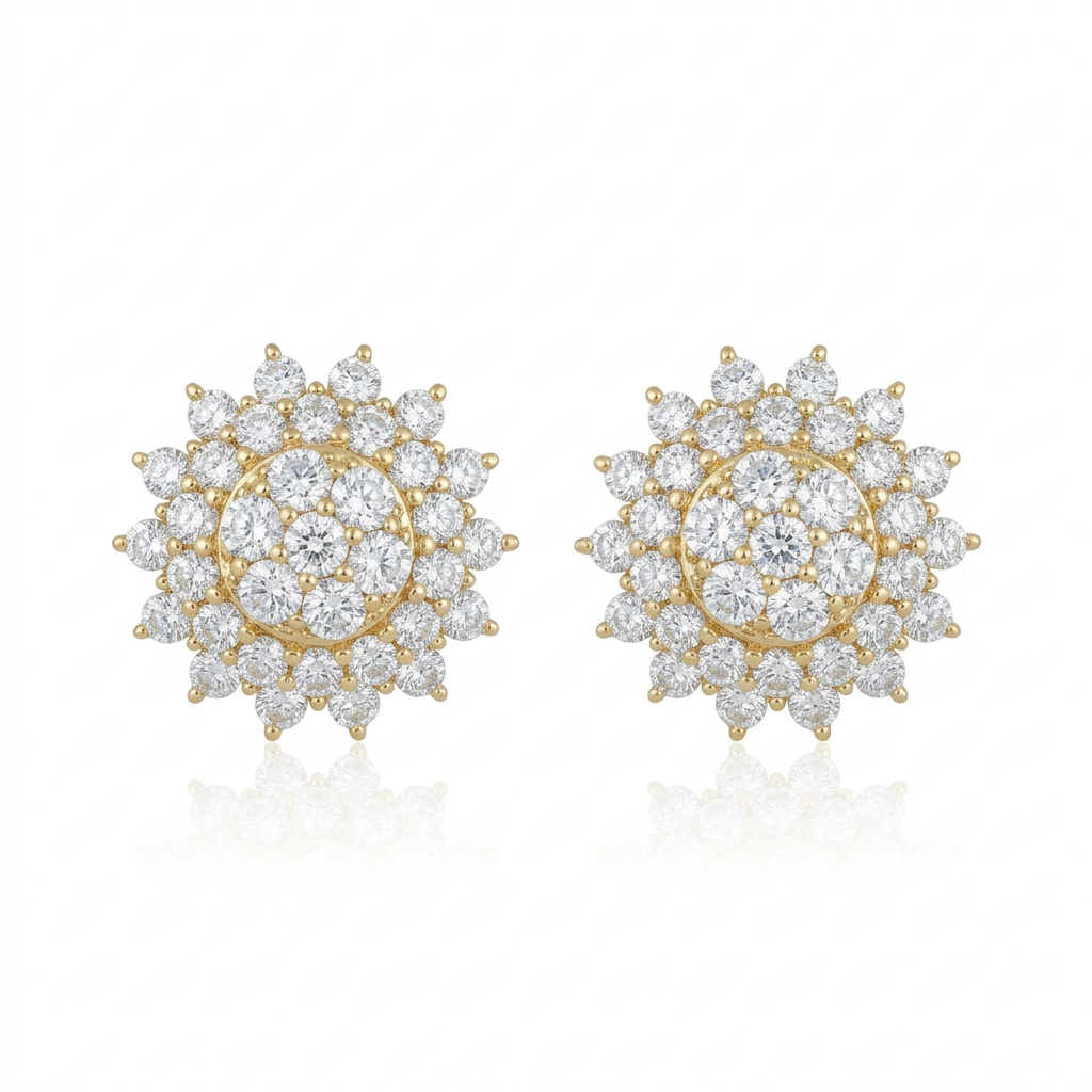Diamond Floral Cluster Stud Earrings in 18K Yellow Gold – 1.91 CTW Luxury Fine Jewelry