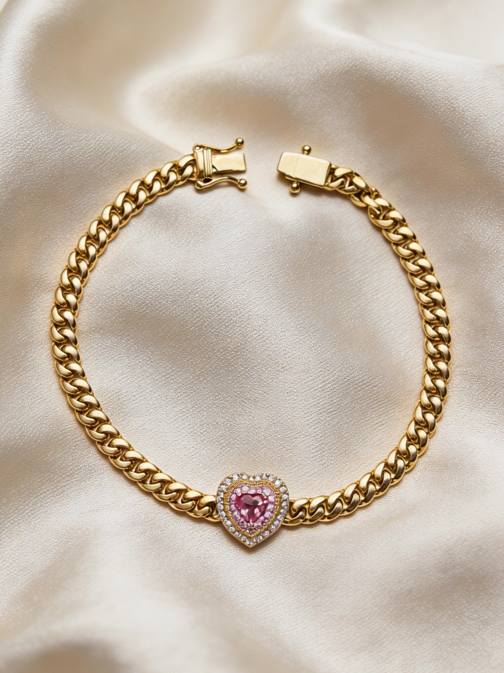 Heart Pink Sapphire & Diamond Bracelet in 14K Yellow Gold – Romantic Fine Jewelry