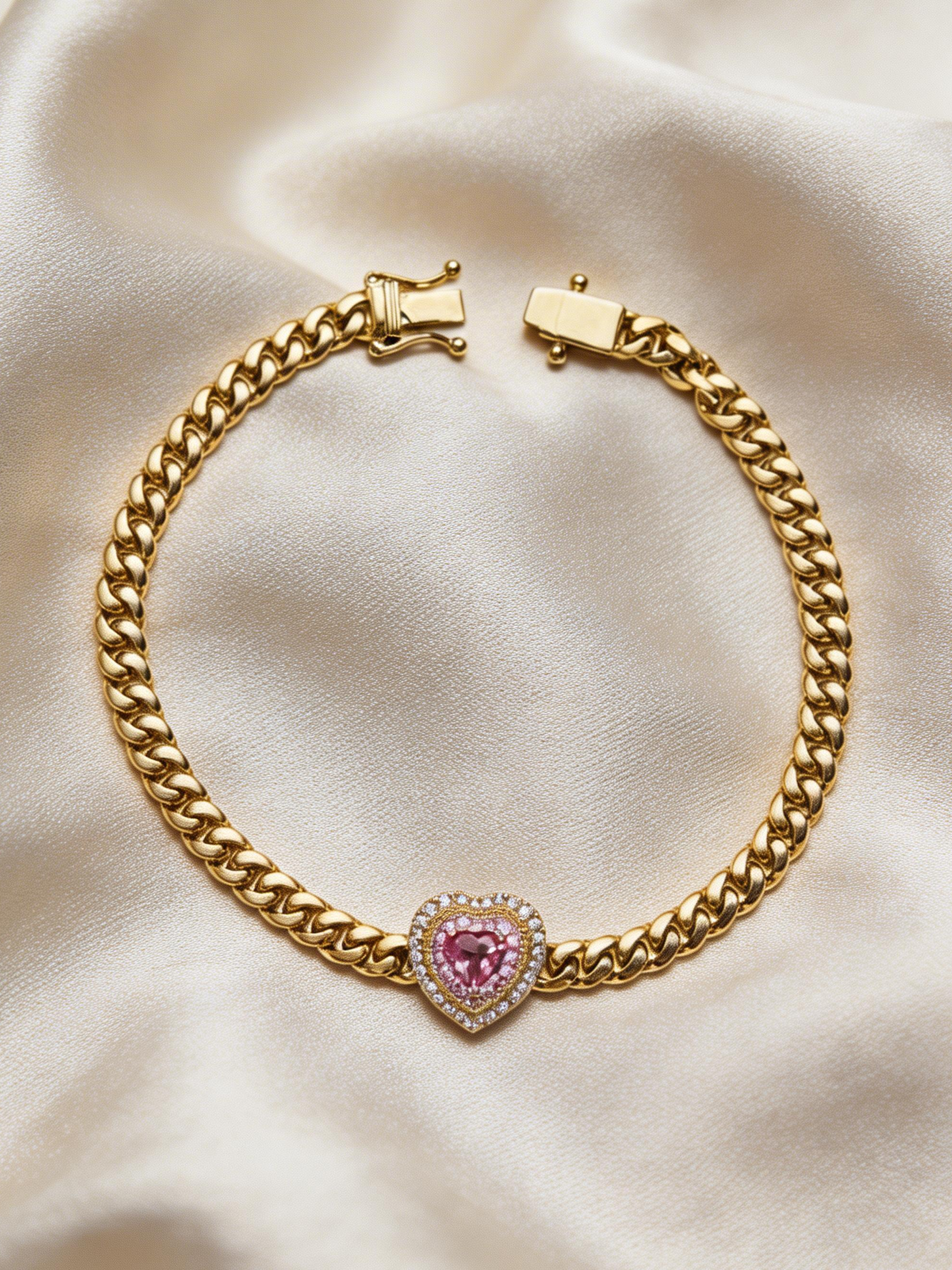 Heart Pink Sapphire & Diamond Bracelet in 14K Yellow Gold – Romantic Fine Jewelry