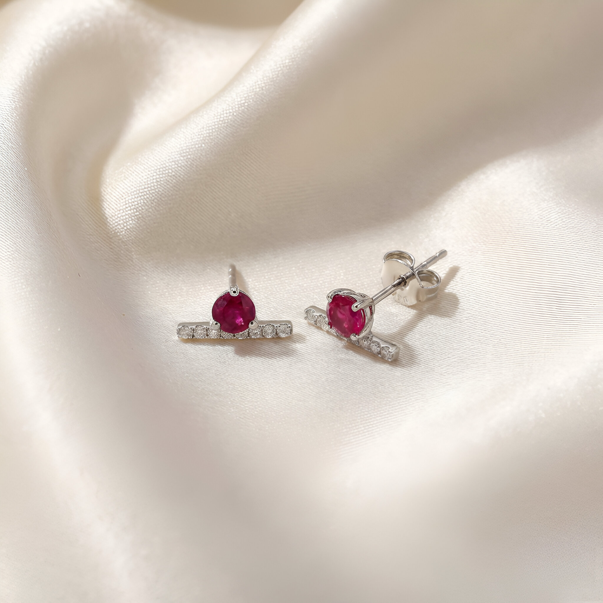 Diamond Ruby Earrings in 14K White Gold