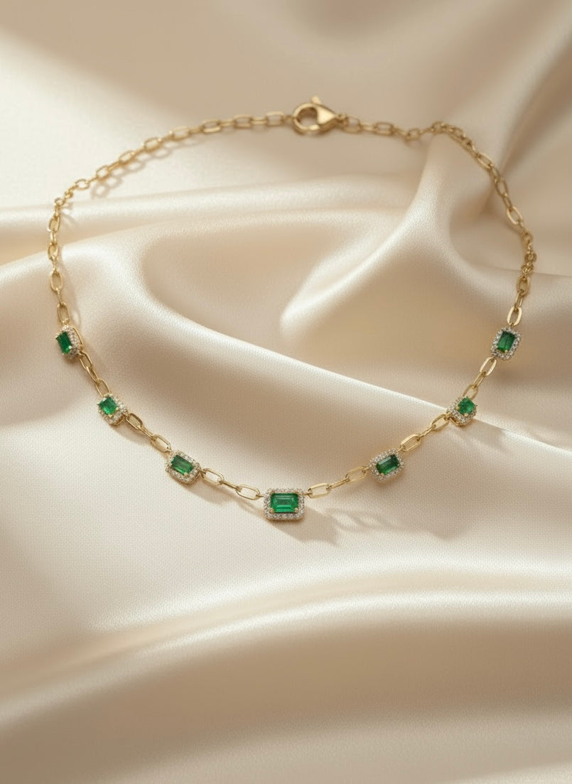 Emerald Diamond Choker Necklace in 14K Yellow Gold