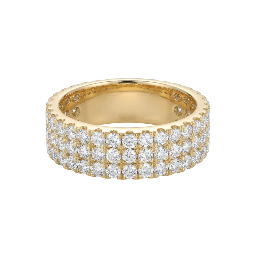 Diamond Three-Row Band Ring in 18K Yellow Gold – 1.96 CTW Luxury Band