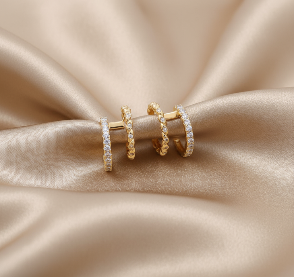 Double Diamond Hoops in 14K Yellow Gold