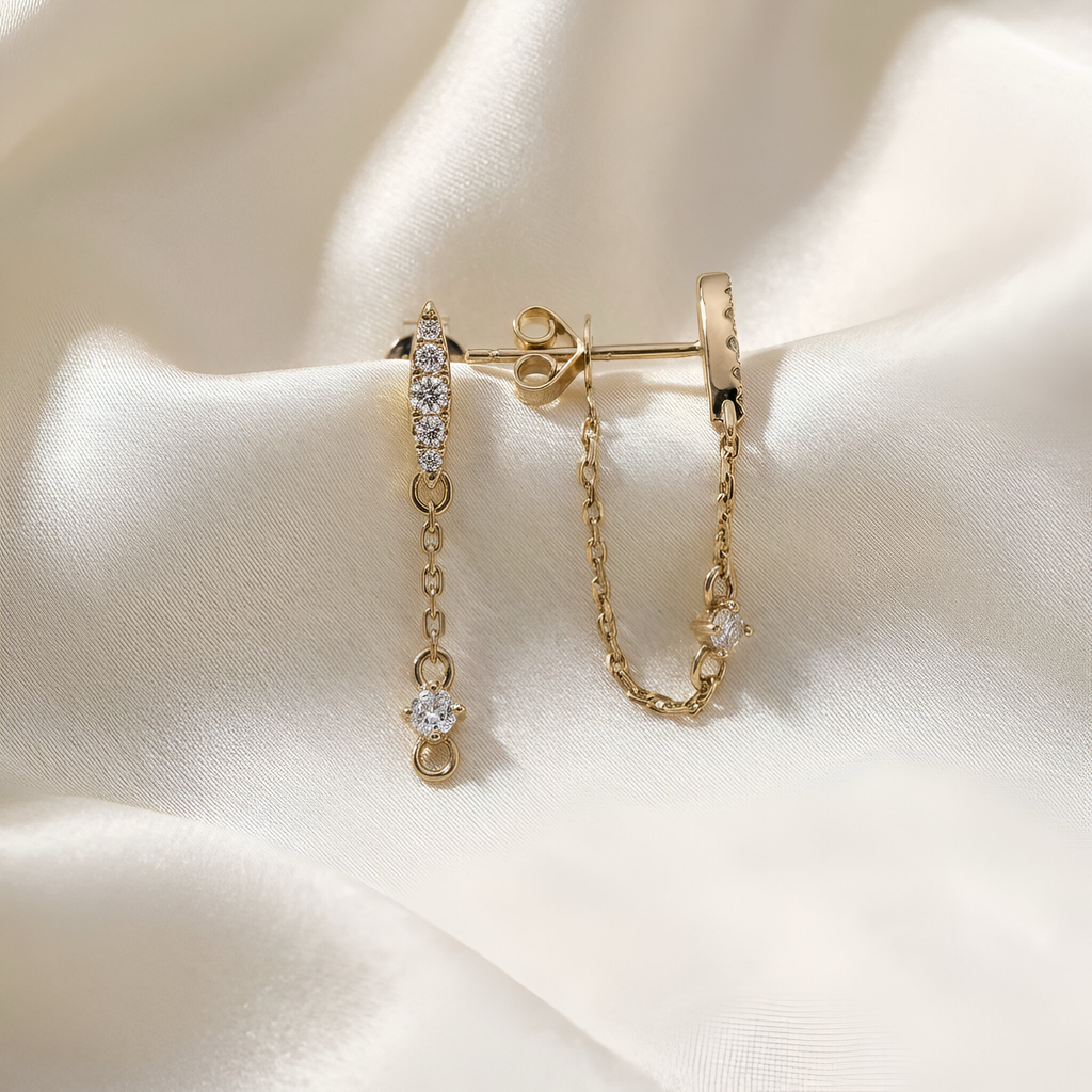 Diamond Chain Earrings in 14K Yellow Gold