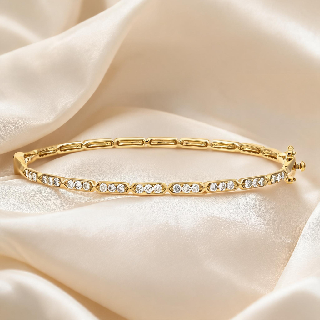 Solid Diamond Bangle Bracelet in 14K Yellow Gold – 0.70 CTW Natural Diamonds