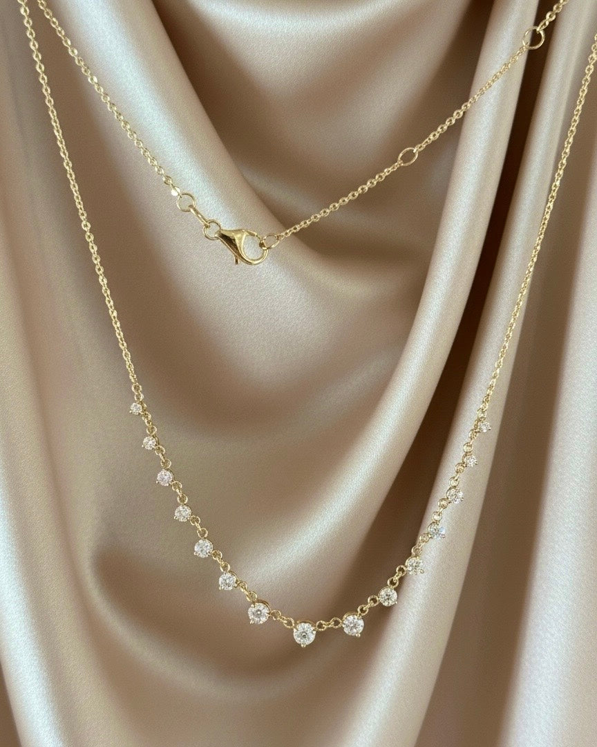 Graduated Diamond Station Necklace in 14K Yellow Gold – 1.0 CTW Natural Diamonds