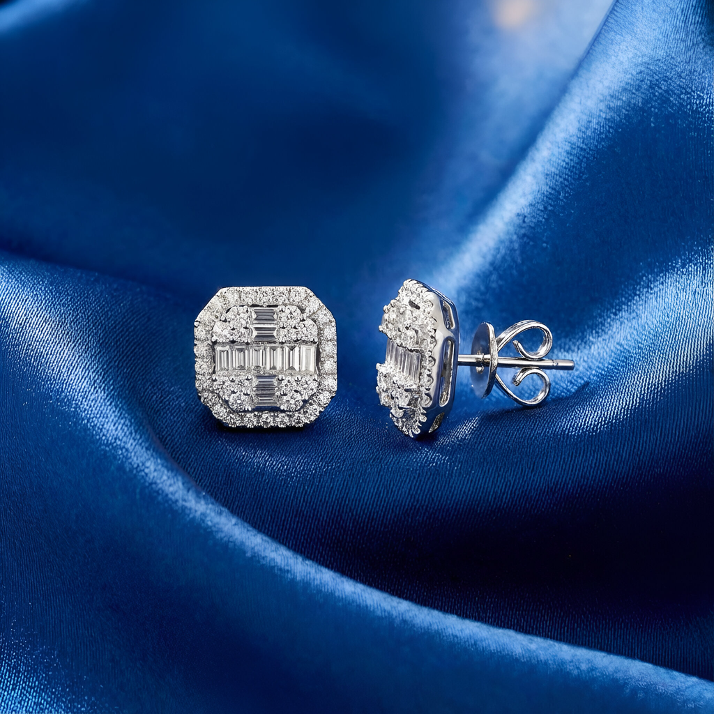 Statement Diamond Stud Earrings in 14k White Gold