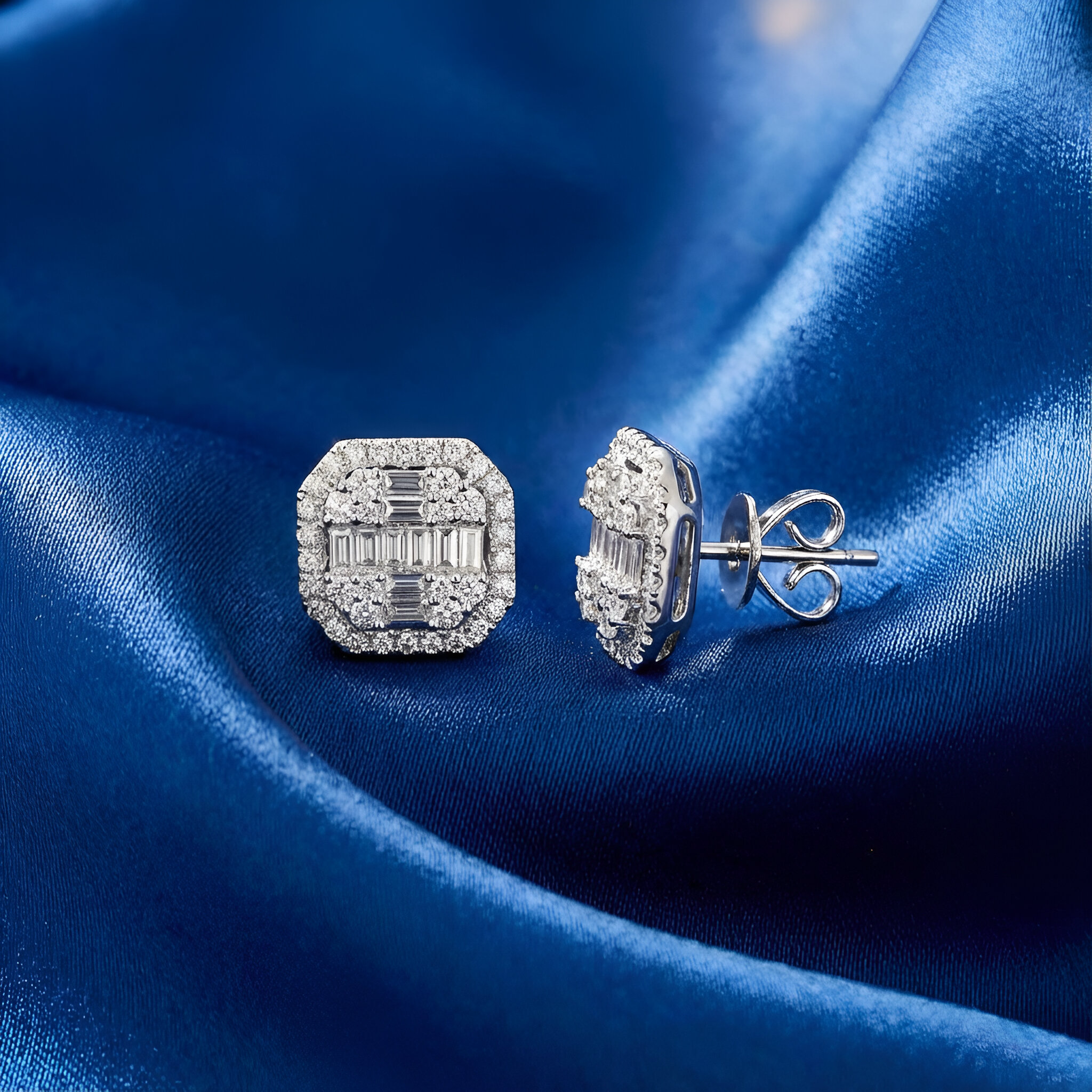 Statement Diamond Stud Earrings in 14k White Gold