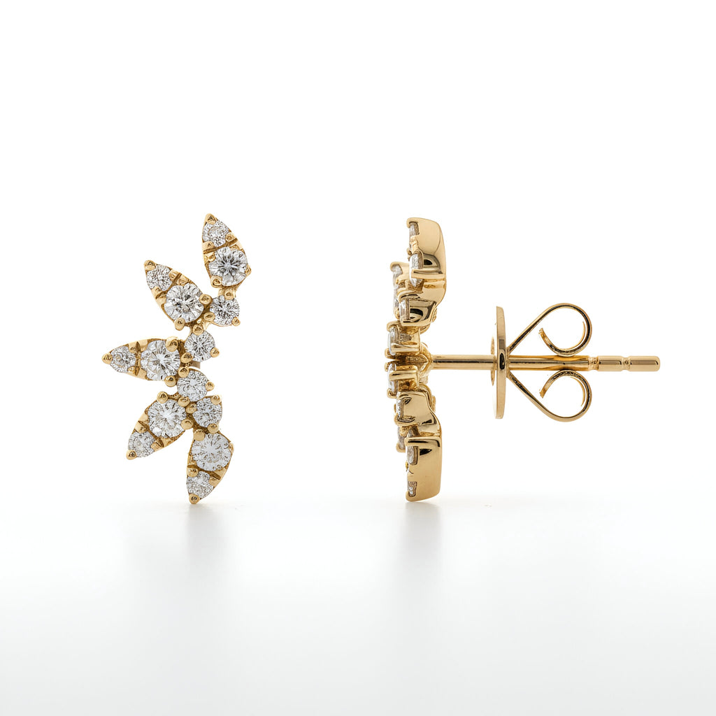 Diamond Stud Crawler Earrings in 14k Yellow Gold