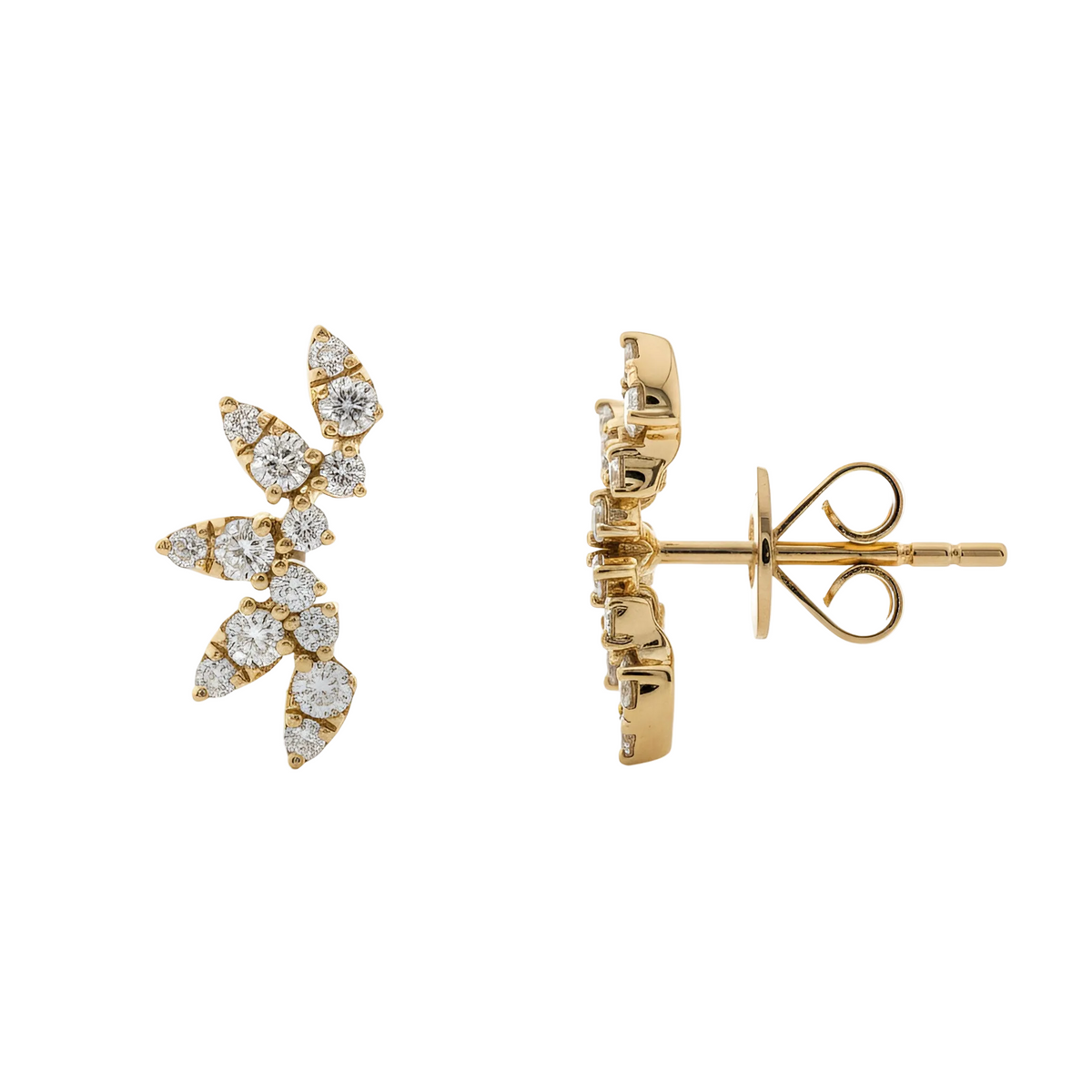 Diamond Floral Ear Crawler Earrings in 14K Yellow Gold – Everyday Elegance