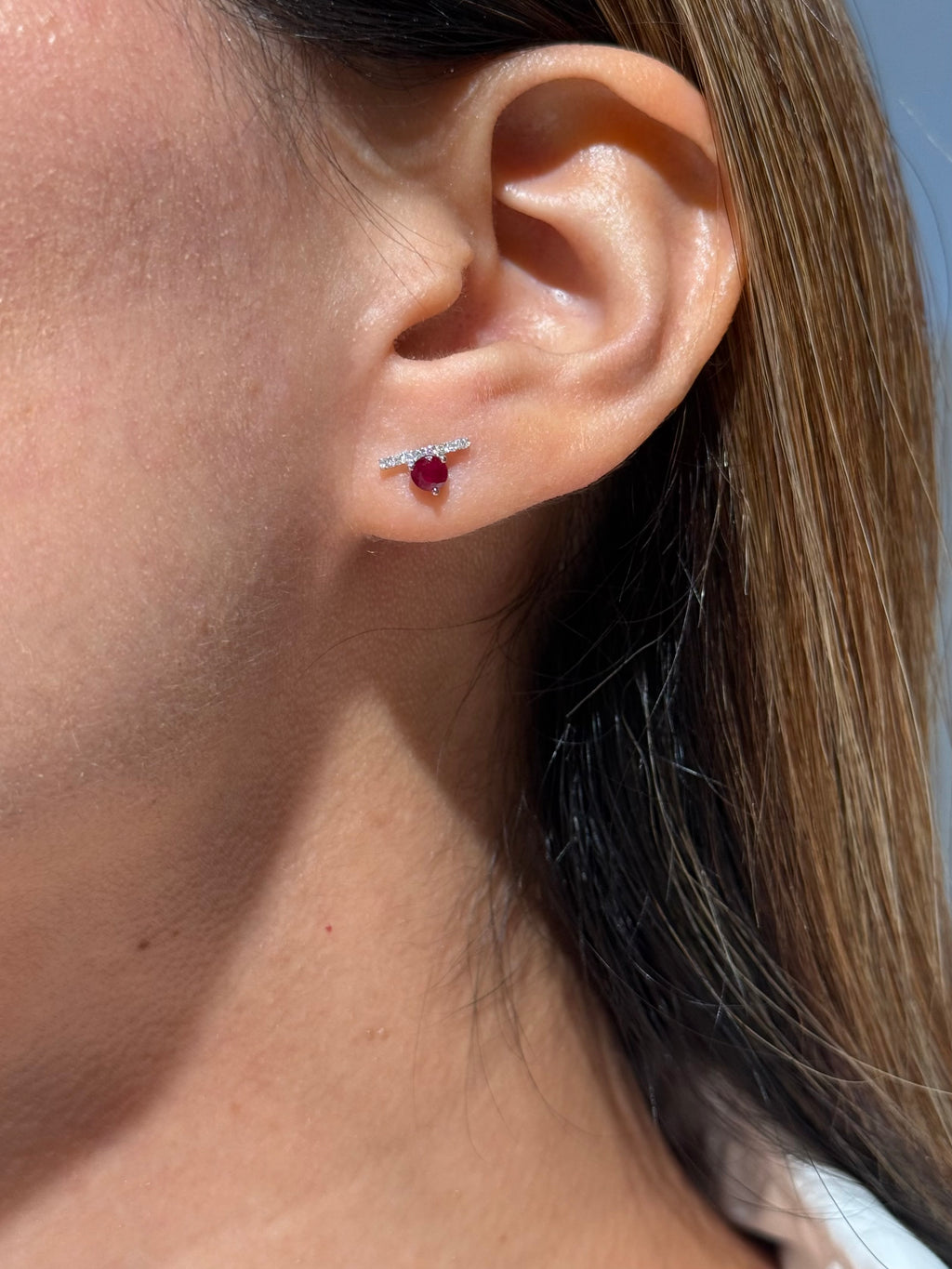 Diamond Ruby Earrings in 14K White Gold