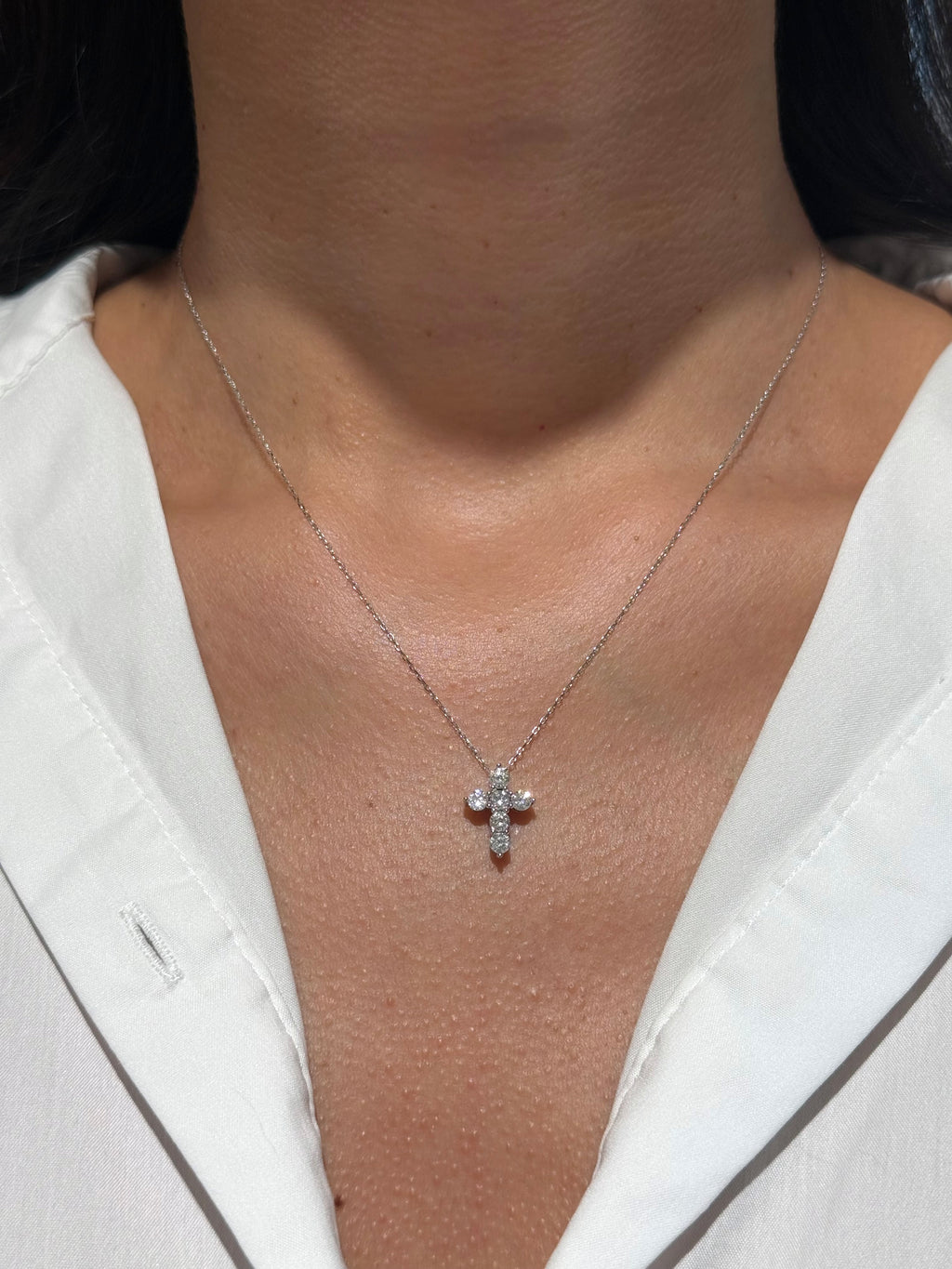 Diamond Cross Pendant Necklace in 14K White Gold – 0.75 CTW Natural Diamonds