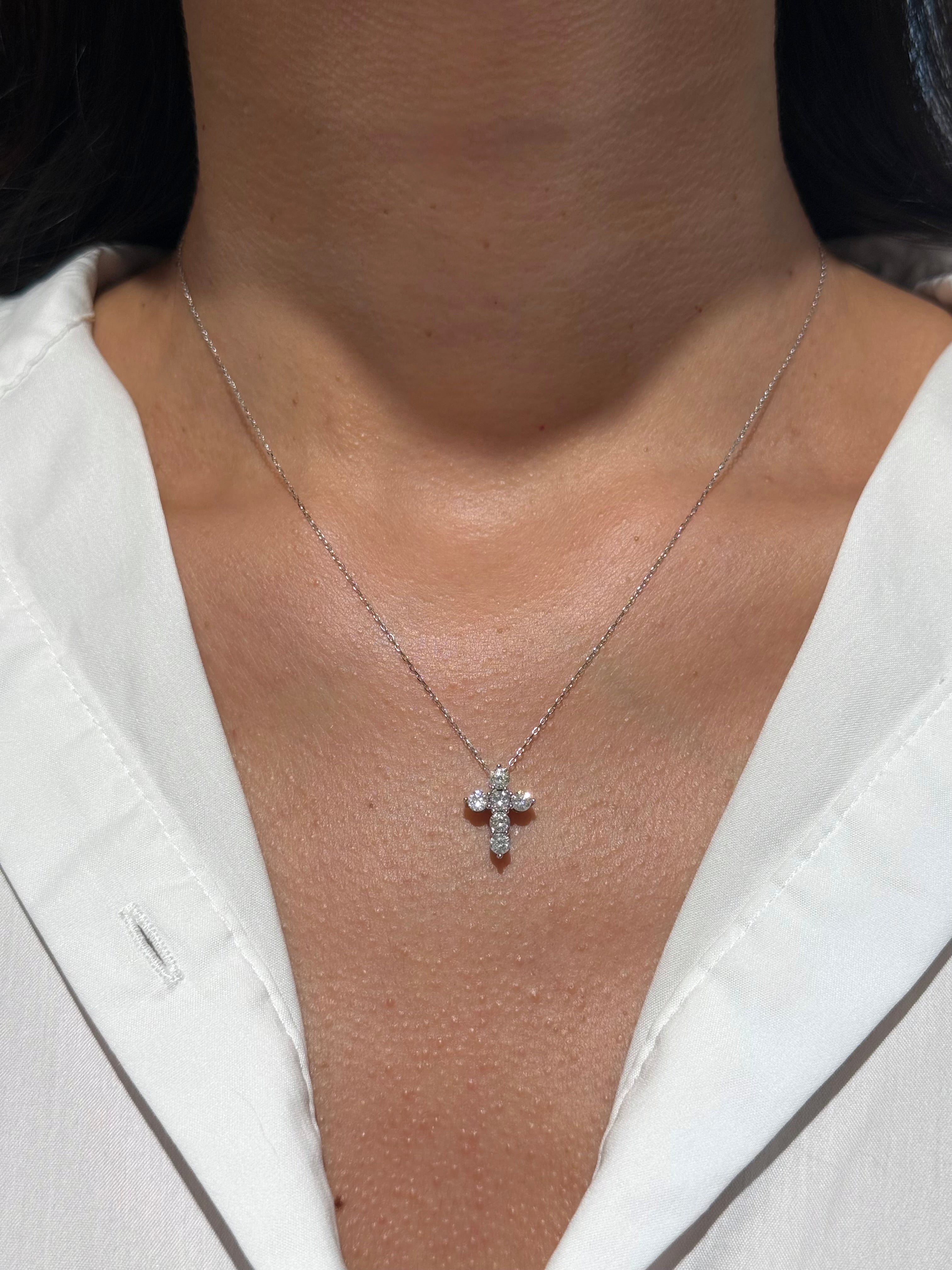 Diamond Cross Pendant Necklace in 14K White Gold – 0.75 CTW Natural Diamonds