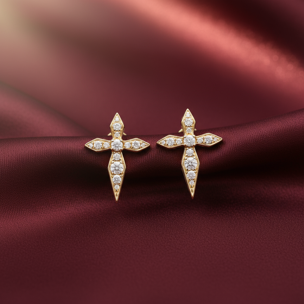 Sword Diamond Earring in 14K Yellow Gold