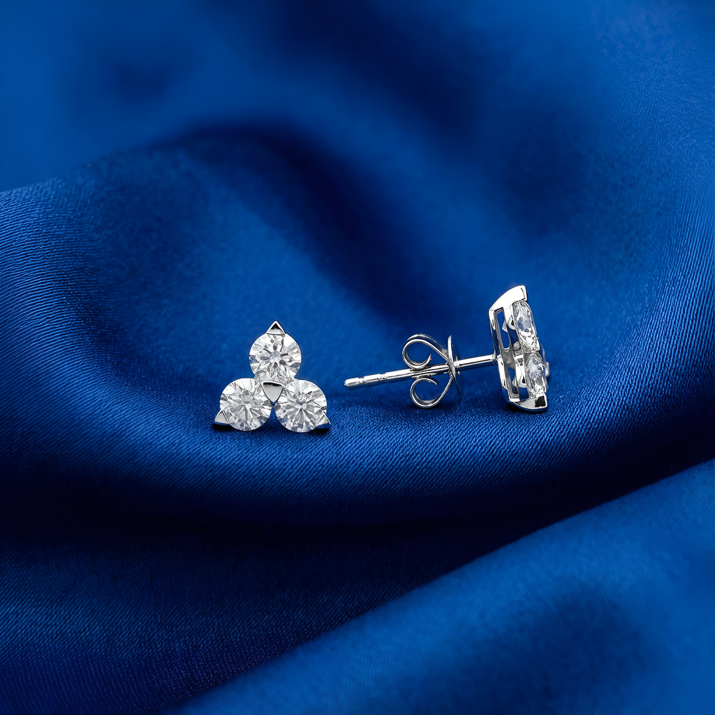 Trio Diamond Studs in 14K White Gold