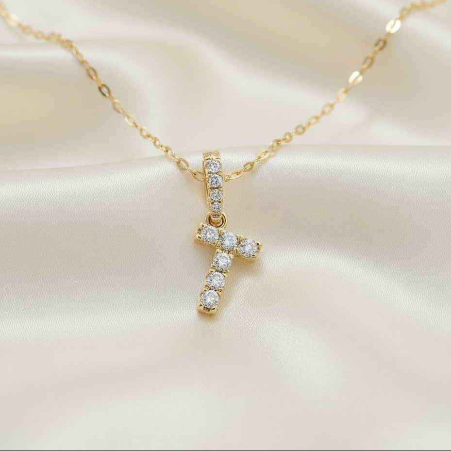 Diamond Initial “T” Necklace in 14K Yellow Gold – 0.10 CTW Natural Diamonds