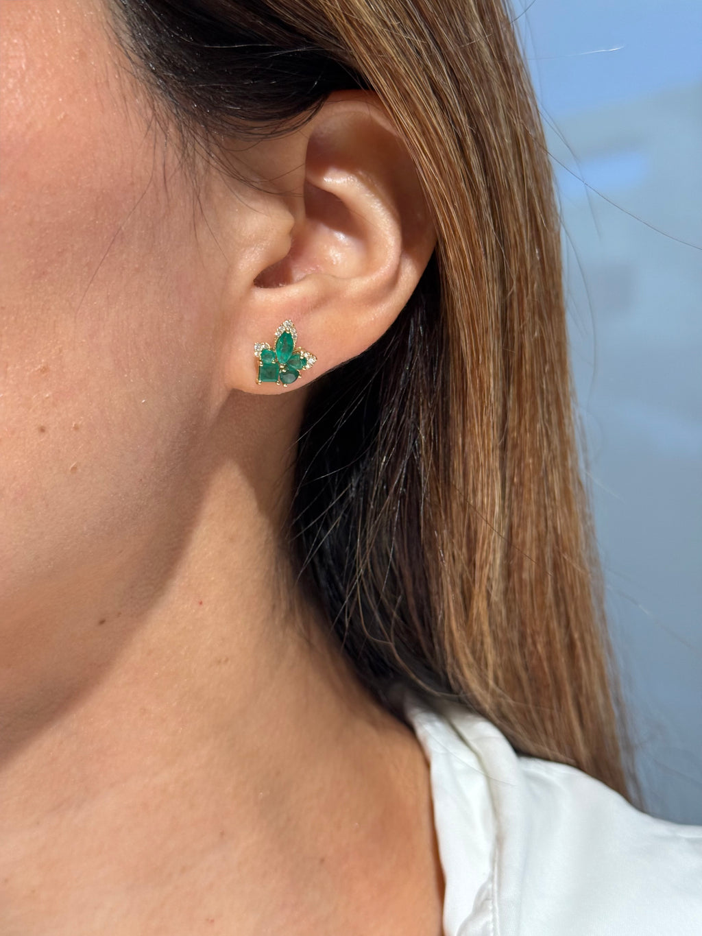 Diamond Emerald Earrings in 18K Yellow Gold