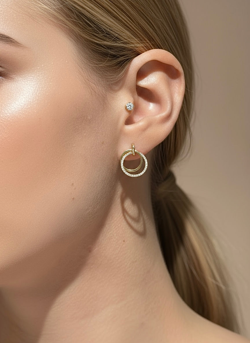 Double Diamond Hoops in 14K Yellow Gold