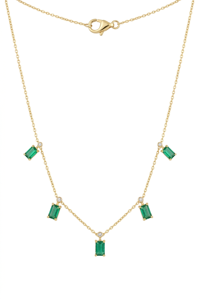 Emerald Drop Necklace with Diamond Accents in 18K Yellow Gold – Elegant Fine Jewelry